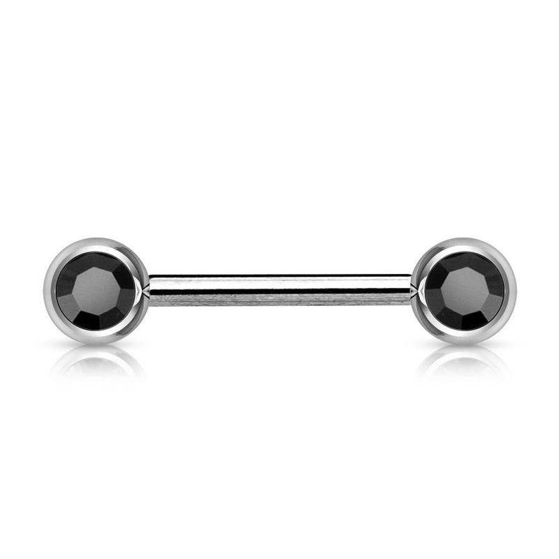 316L Surgical Steel Black CZ Ball Gem Nipple Ring Barbell - Pierced Universe