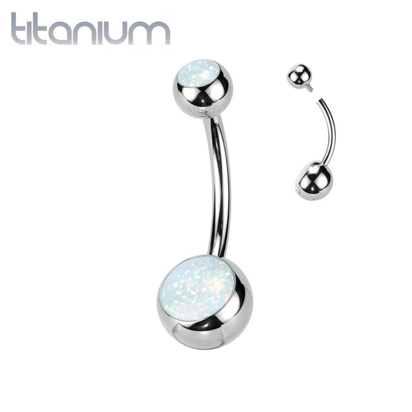 Implant Grade Titanium White Opal Internally Threaded Belly Ring