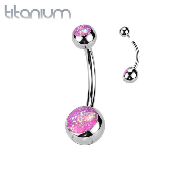 Implant Grade Titanium Pink Opal Internally Threaded Belly Ring