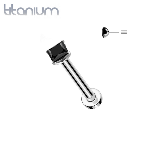 Implant Grade Titanium Square Black CZ Gem Threadless Push In Labret - Pierced Universe