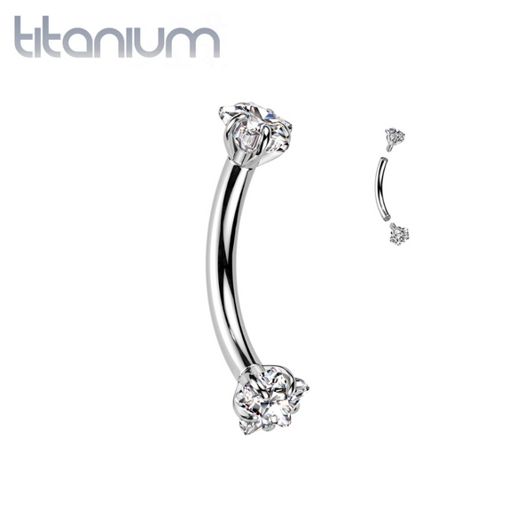 Implant Grade Titanium White CZ Star Shaped Internally Threaded Curved Barbell