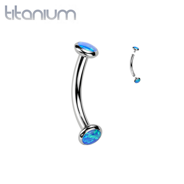 Implant Grade Titanium Blue Opal Bezel Internally Threaded Curved Barbell