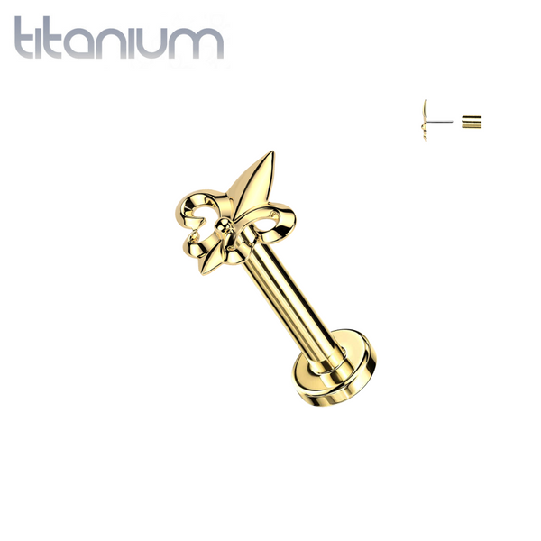 Implant Grade Titanium Gold PVD Large Fleur De Lis Threadless Labret With Flat Back - Pierced Universe