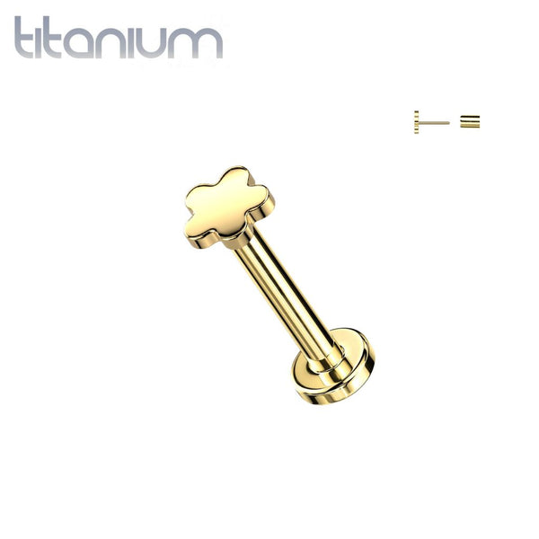 Implant Grade Titanium Gold PVD Flower Push In Threadless Labret With Flat Back