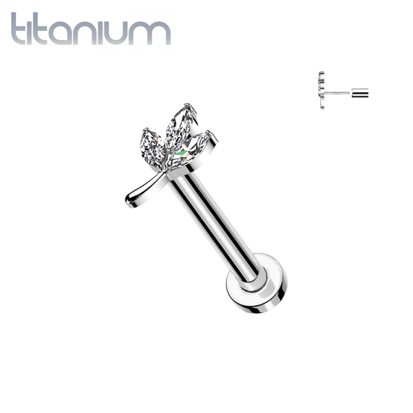 Implant Grade Titanium White CZ Gem Leaf Threadless Push In Labret - Pierced Universe