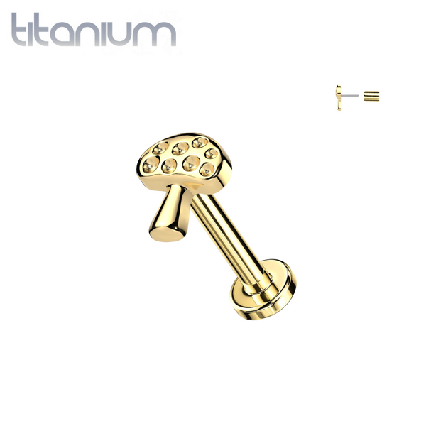 Implant Grade Titanium Gold PVD Mushroom Push In Threadless Labret With Flat Back