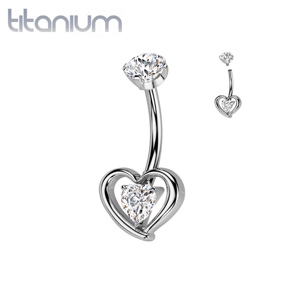 Implant Grade Titanium White CZ Heart Shaped Belly Ring