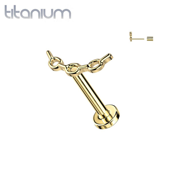 Implant Grade Titanium Gold PVD Curved Chain Link Push In Threadless Labret With Flat Back