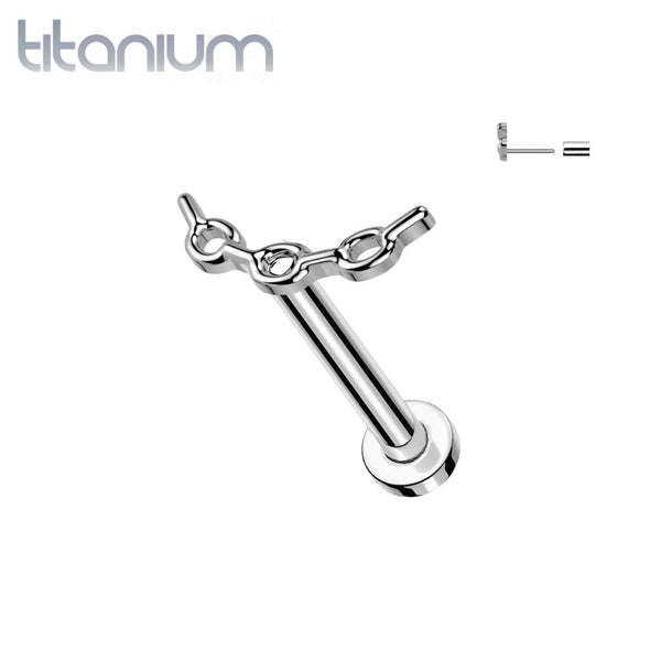 Implant Grade Titanium Curved Chain Link Push In Threadless Labret With Flat Back