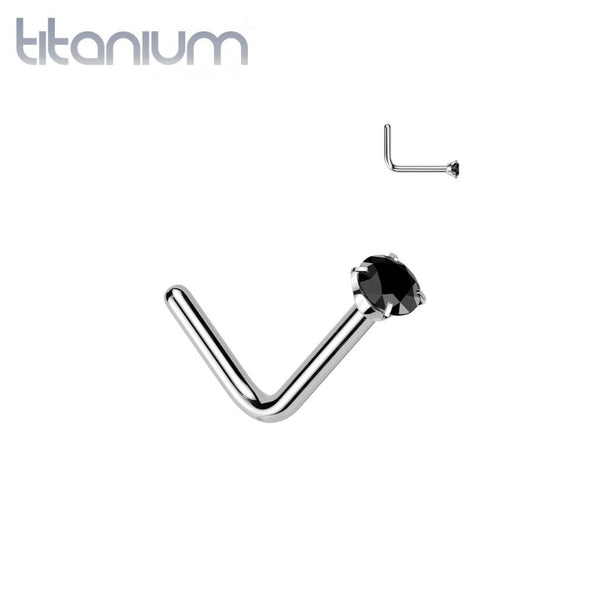 Implant Grade Titanium Black CZ L Shape Nose Stud
