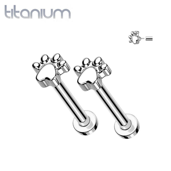 Pair of Implant Grade Titanium Paw Print Push In Earrings With Flat Back - Pierced Universe