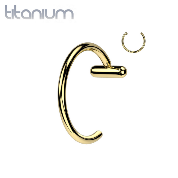 Implant Grade Titanium Gold PVD Nose Hoop Ring With Bar Stopper Implant Grade Titanium Gold PVD Nose Hoop Ring With Bar Stopper