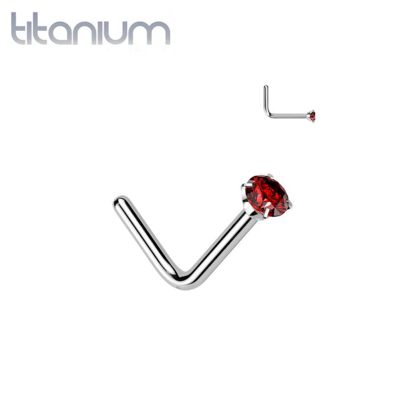 Implant Grade Titanium Red CZ L Shape Nose Stud