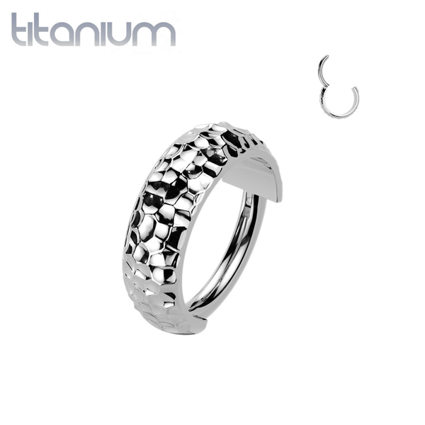 Implant Grade Titanium Thick Hammered Hinged Clicker Hoop - Pierced Universe