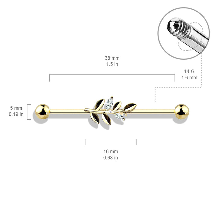 316L Surgical Steel White CZ Leaf Industrial Barbell - Pierced Universe