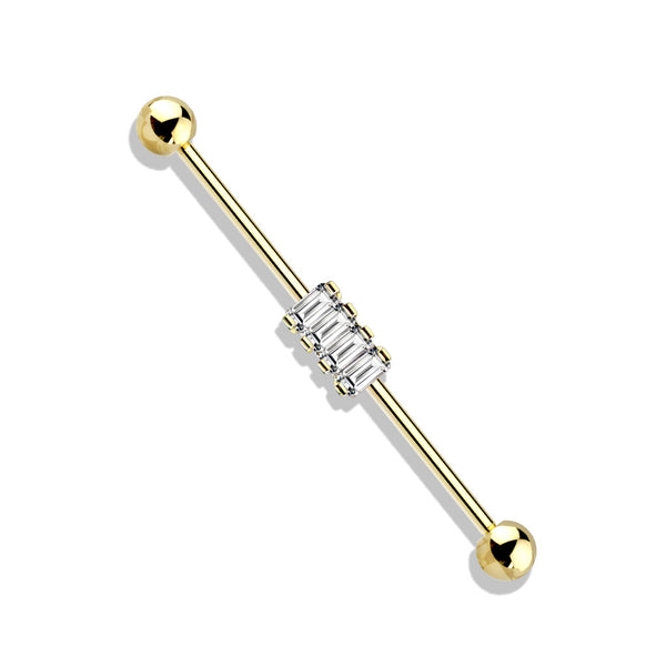 316L Surgical Steel Gold PVD Baguette Gem Cluster Industrial Barbell - Pierced Universe