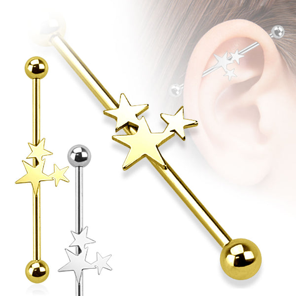 316L Surgical Steel Triple Star Industrial Barbell - Pierced Universe