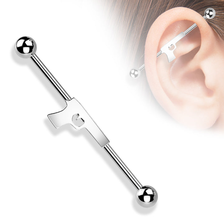 316L Surgical Steel Pistol Gun Outline Industrial Barbell - Pierced Universe