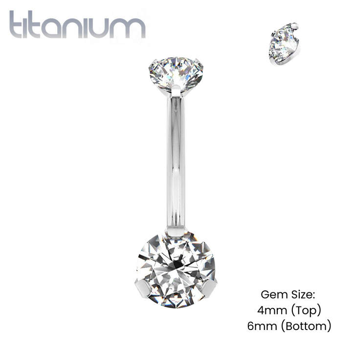 Implant Grade Titanium Internally Threaded White CZ Prong Belly Button Navel Ring - Pierced Universe