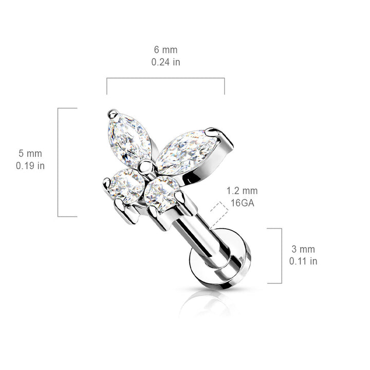 316L Surgical Steel Gold PVD White CZ Dainty Butterfly Flat Back Labret - Pierced Universe