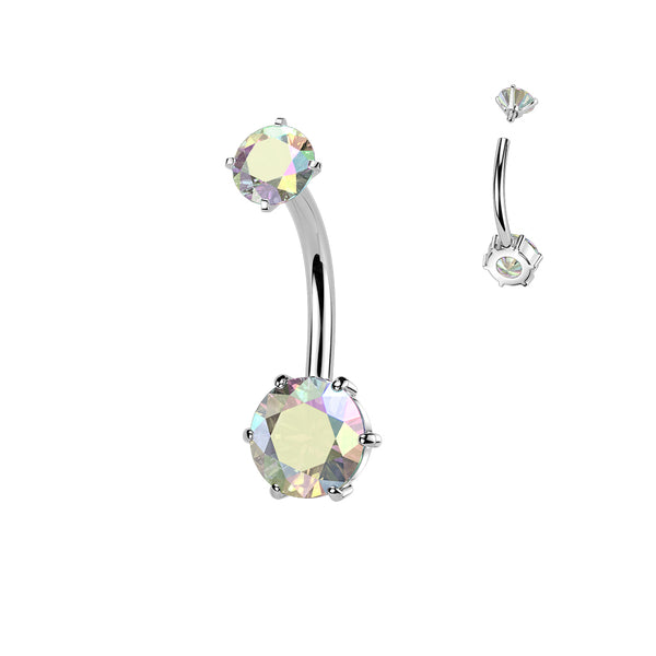 316L Surgical Steel Aurora Borealis CZ Internally Threaded 6 Prong Classic Circle Belly Ring - Pierced Universe