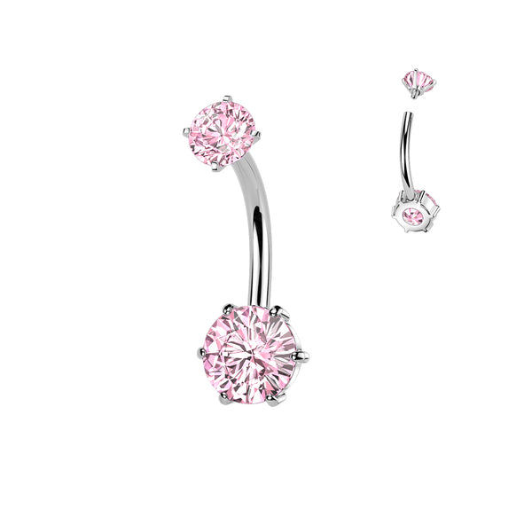 316L Surgical Steel Pink CZ Internally Threaded 6 Prong Classic Circle Belly Ring - Pierced Universe
