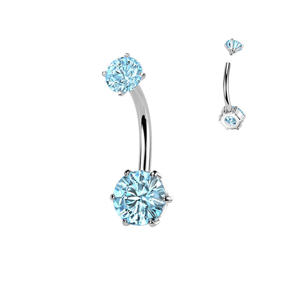 316L Surgical Steel Aqua CZ Internally Threaded 6 Prong Classic Circle Belly Ring - Pierced Universe