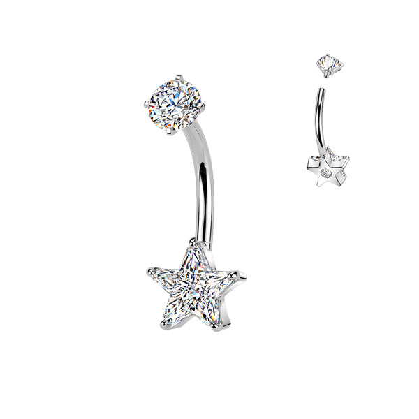 316L Surgical Steel White CZ Star Internally Threaded Belly Ring - Pierced Universe