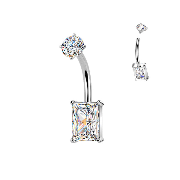 316L Surgical Steel White CZ Rectangle Square Internally Threaded Belly Ring - Pierced Universe