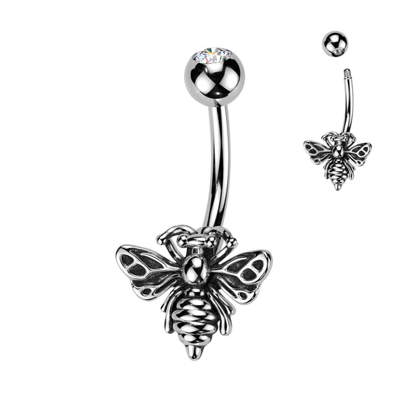 316L Surgical Steel White CZ Bee Belly Ring