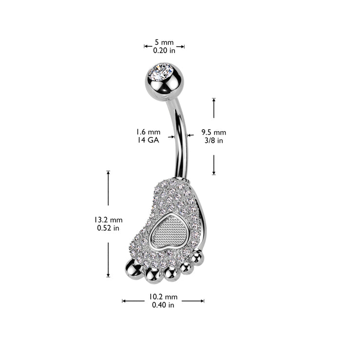316L Surgical Steel White CZ Heart Baby Foot Belly Ring - Pierced Universe