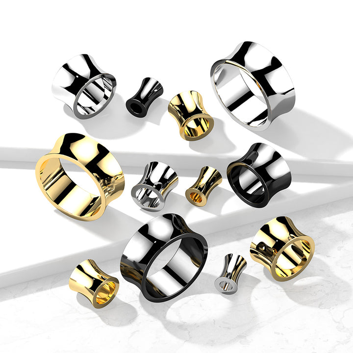 316L Surgical Steel Gold PVD Double Flared Saddle Ear Tunnels - Pierced Universe