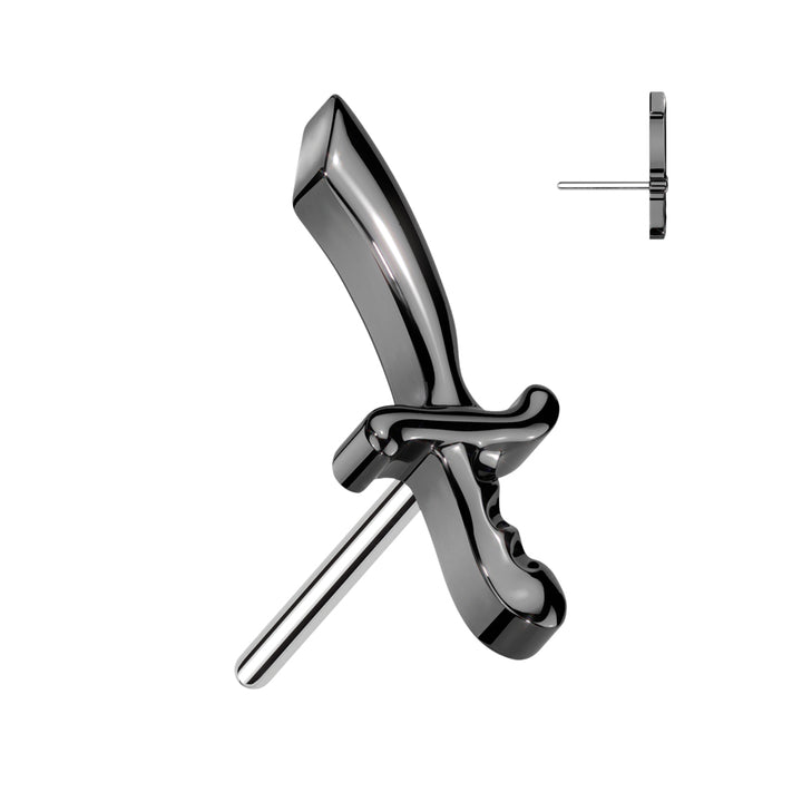 Implant Grade Titanium Black PVD Threadless Push In Dainty Sword Dagger Top Labret With Flat Back - Pierced Universe