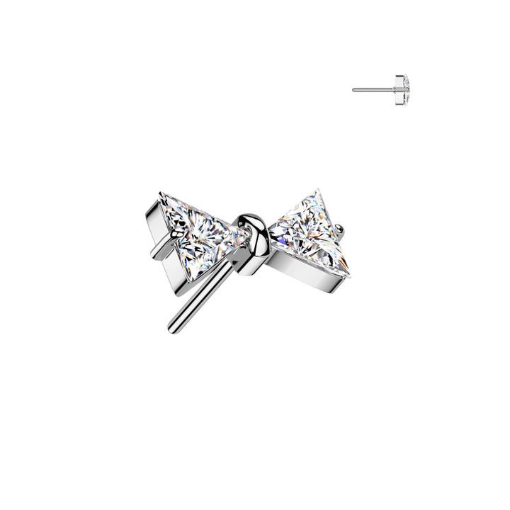 Implant Grade Titanium White CZ Bow Push In Threadless Labret With Flat Back - Pierced Universe