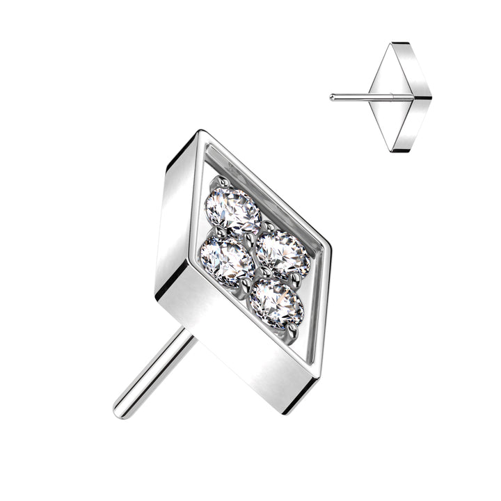 Implant Grade Titanium White CZ Pave Diamond Shaped Threadless Push In Labret - Pierced Universe