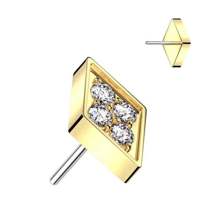 Implant Grade Titanium Gold PVD White CZ Pave Diamond Shaped Threadless Push In Labret - Pierced Universe