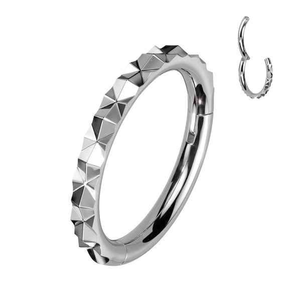 316L Surgical Steel Textured Pattern Hinged Clicker Hoop - Pierced Universe