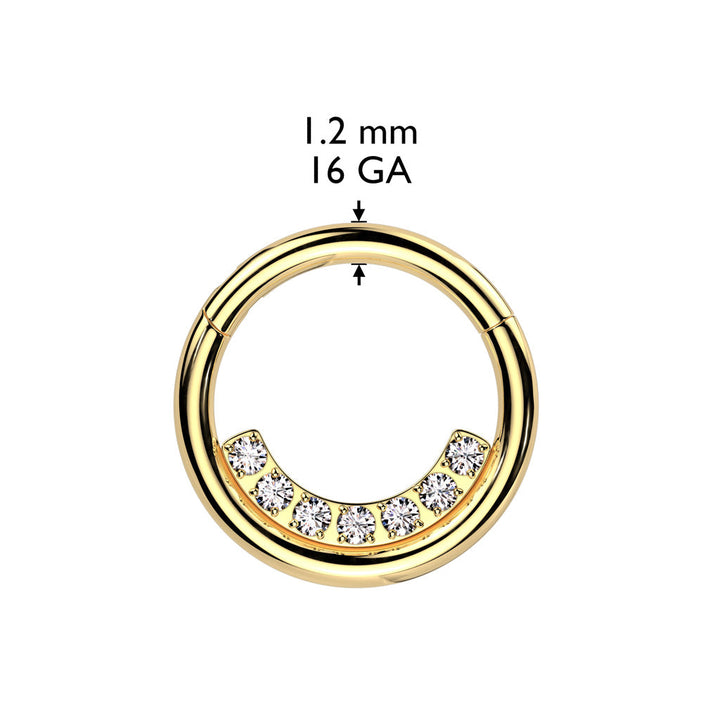 316L Surgical Steel Gold PVD White CZ Pave Line Hinged Clicker Hoop - Pierced Universe
