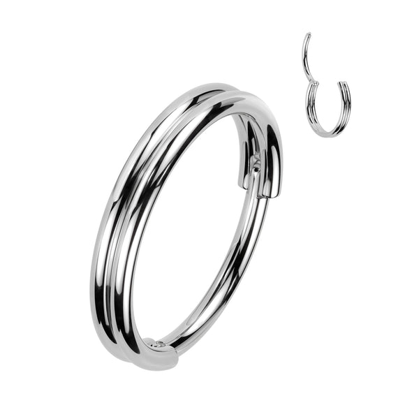 316L Surgical Steel Double Hoop Hinged Clicker Nose Ring - Pierced Universe