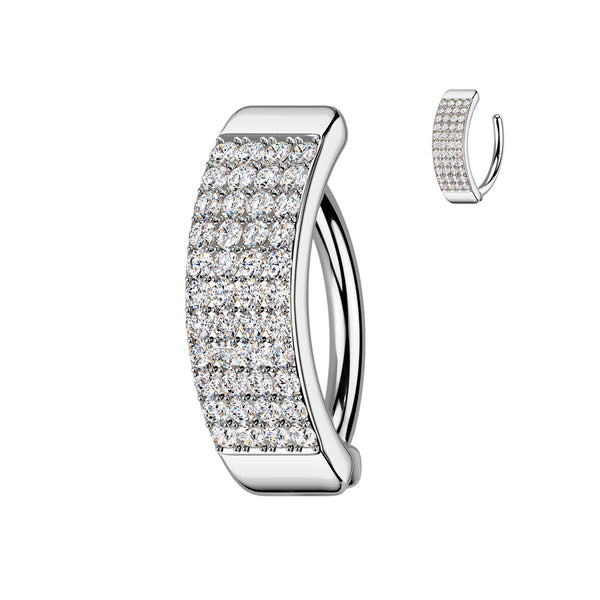 316L Surgical Steel Thick 4 Row White CZ Pave Hinged Clicker Belly Ring - Pierced Universe