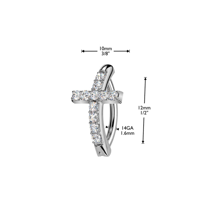 316L Surgical Steel Gold PVD White CZ Cross Hinged Clicker Belly Ring - Pierced Universe