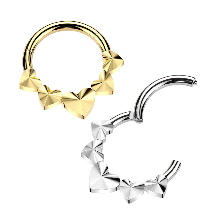 Implant Grade Titanium Gold PVD Heart Shaped Pointed Hinged Hoop Clicker - Pierced Universe