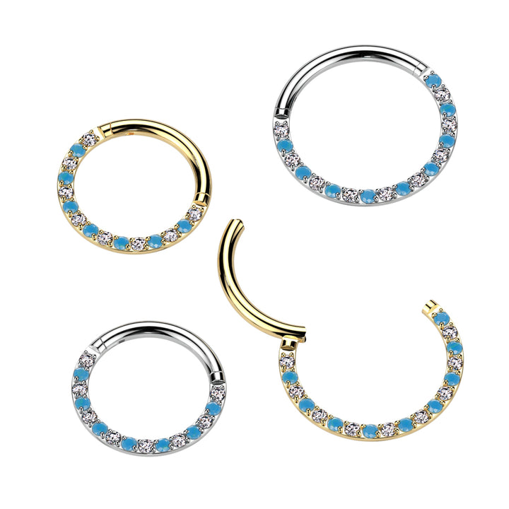 Implant Grade Titanium Aqua White CZ Pave Hinged Clicker Hoop - Pierced Universe