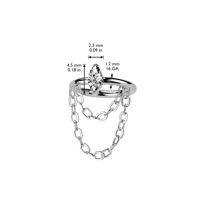 Implant Grade Titanium White CZ Marquise Gem With Chain Helix Hinged Clicker Hoop - Pierced Universe