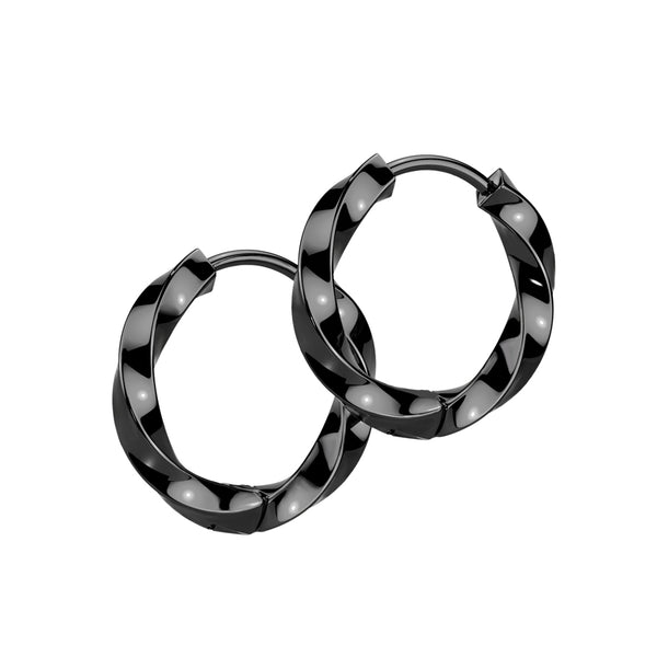 Pair of 316L Surgical Steel Black PVD Twisted Hoop Earrings