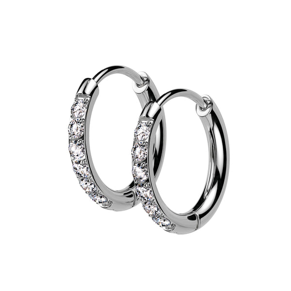 Pair of 316L Surgical Steel White CZ Dainty Hoop Earrings