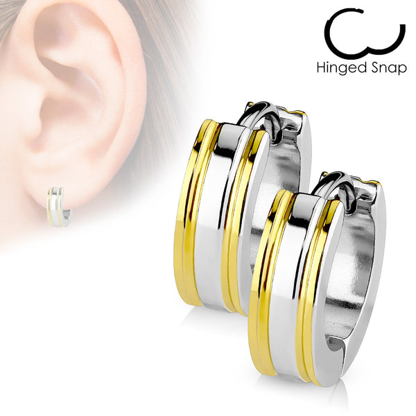 Pair of 316L Surgical Steel Thin Gold PVD Line Hoop Earrings - Pierced Universe