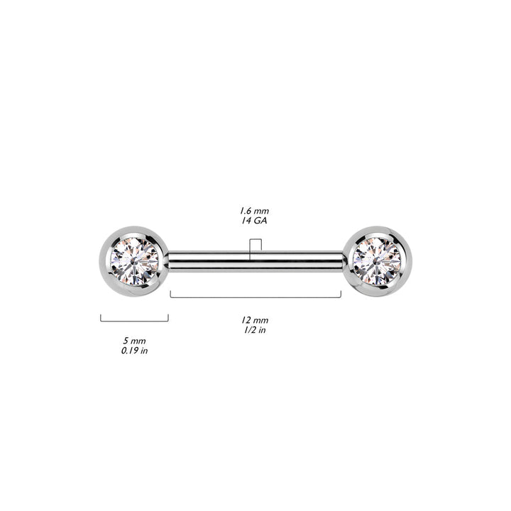 Titanium Internally Threaded Aqua CZ Ball Gem Nipple Ring - Pierced Universe