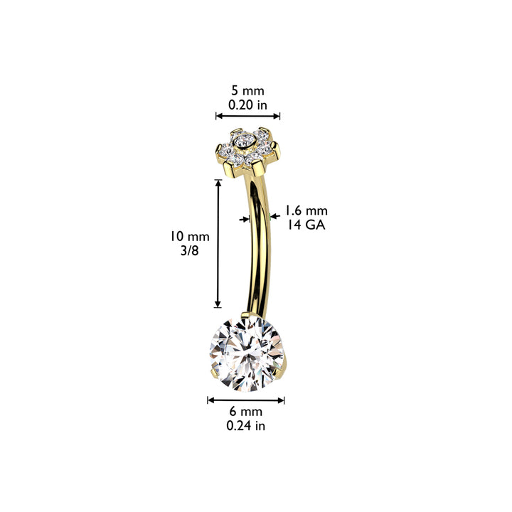 Implant Grade Titanium White CZ Internally Threaded Flower Top Belly Ring - Pierced Universe