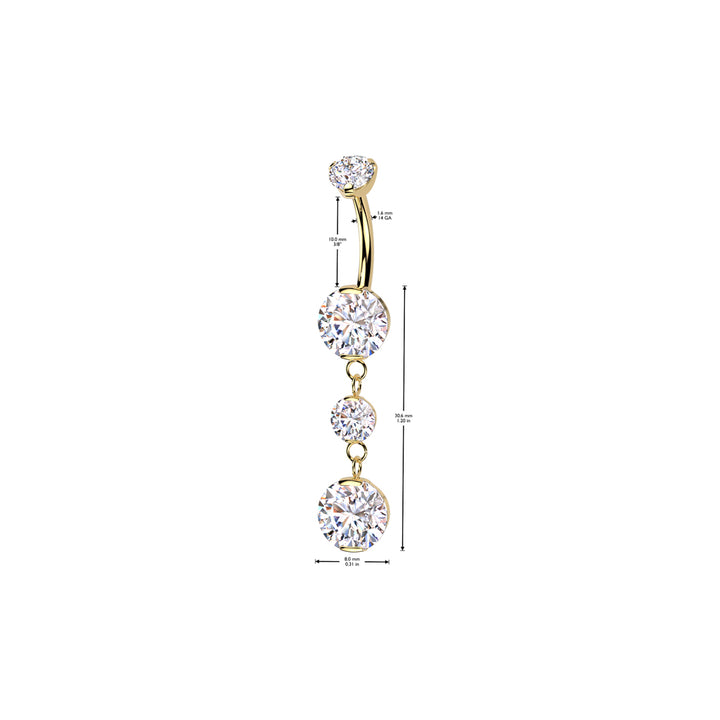 Implant Grade Titanium Vitrail Medium CZ Internally Threaded Multi Gem Dangle Belly Ring - Pierced Universe